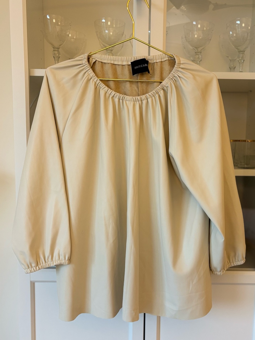 Dolce Cabo Cream Faux Leather Tunic Top XL Oversized Long Sleeve Blouse